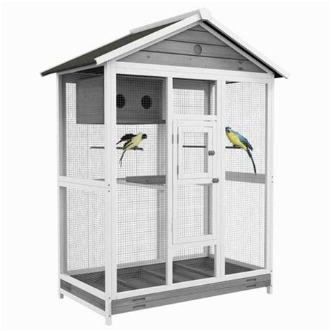 PawHut 64.5" Wooden Bird Cage Aviary, Flight Cage with 4 Perches, Nest ...