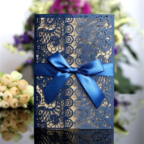 Navy Blue Lace Wedding Invitations Elegant Invitation Cards for Party ...