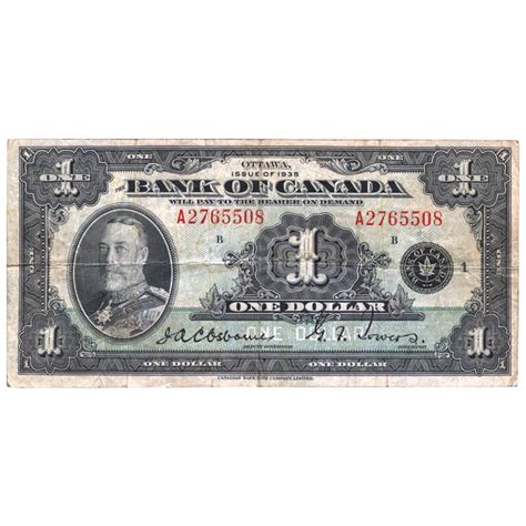 1935 Bank of Canada $1 HM King George V English Series A Bill Note(F+)