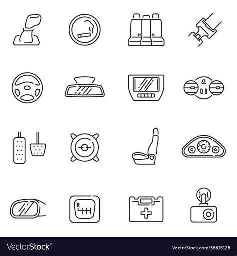 Collection car interior details line icon Vector Image