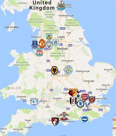 Location of leading football clubs in England. | England map, England ...