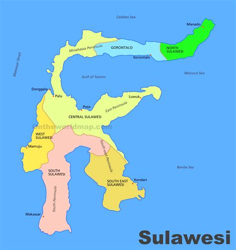 Administrative divisions map of Sulawesi - Ontheworldmap.com