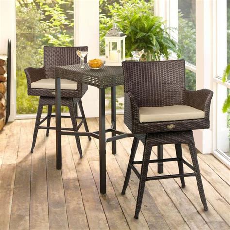 Barton Rattan Crawford Swivel Wicker Outdoor Bar Stool Patio Set with ...