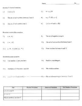 Interval, Roster and set builder notations worksheet 6 each by DrMcKain