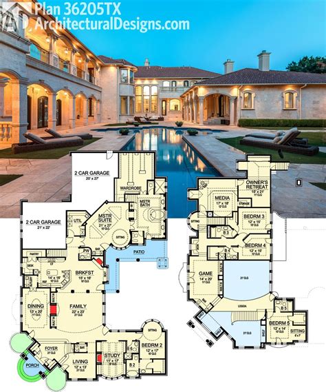 Plan 36205TX: Two-Story Master Retreat | Mansion floor plan, House ...