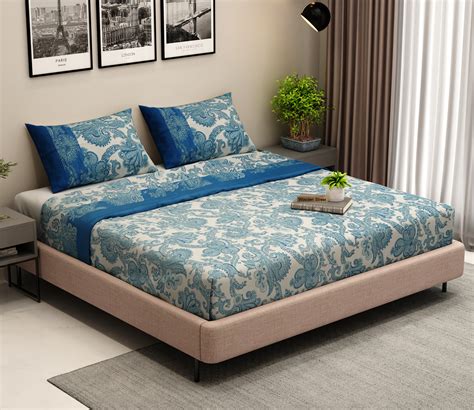 Buy 120 TC Azure Floral 100% Pure Cotton Bed Sheet King Size - Double ...