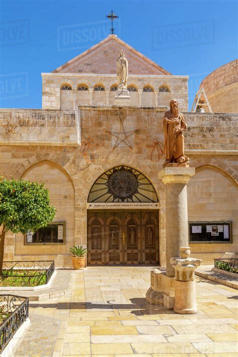 View of exterior of Church of Nativity in Manger Square, Bethlehem ...