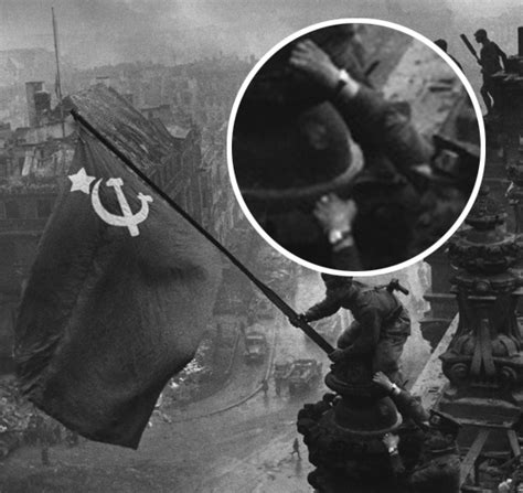 The iconic photo of the Soviet Flag being raised over the Reichstag was ...