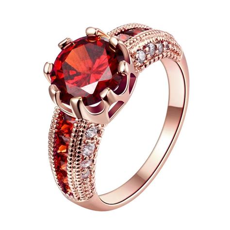 Women's Rose Gold Color Finger Rings Crystal Red Crystal Jewelry ...