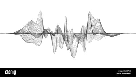 Audio waves or sound waves, visualization as grid or wireframe mesh ...