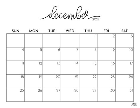 Printable Monthly Calendar December 2022