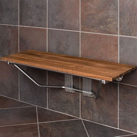 Clevr 36" Wall Mounted Double Folding Shower Bench Seat Teak Wood ...