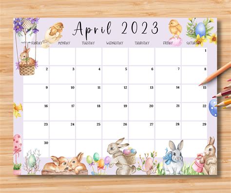 EDITABLE April 2023 Calendar Happy Easter Day 2023 With Cute - Etsy ...