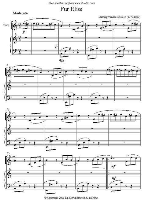 Beethoven - Fur Elise sheet music for Flute - 8notes.com