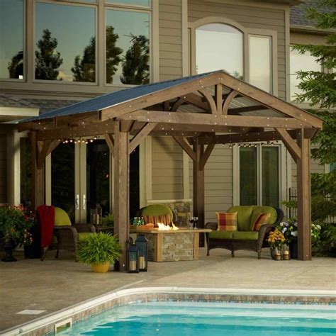 a large tree glass outdoor pergola design ideas wooden metal roof and ...