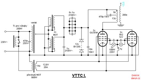 Schematic of Vacuum tube tesla coil (VTTC) with two GU-81M (GU81) tubes ...