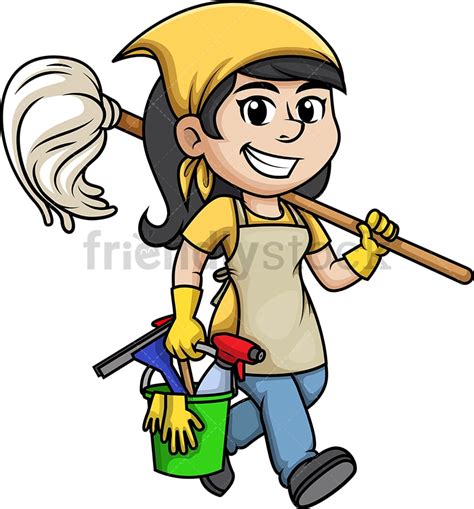 Cleaning Lady Cartoon Clipart Vector - FriendlyStock