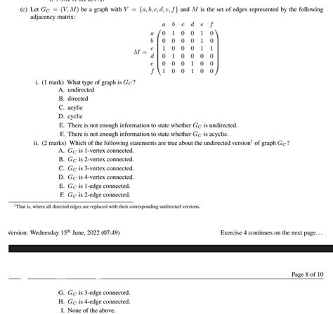 Solved (V, M) be a graph with V = {a, b, c, d, e, f} and M | Chegg.com