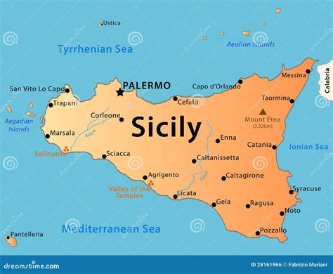 Mapa De Sicilia Con Sus Ciudades - Mapa Fisico