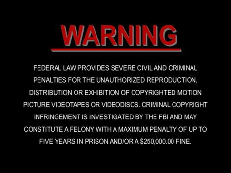 FBI Warning Screen - segment from the opening to Gladiator (2000 film ...