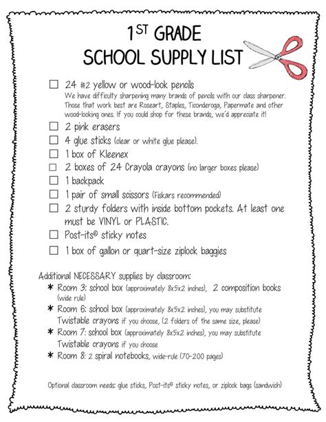 1 Grade School Supply List st