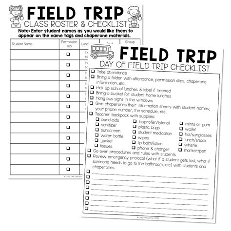 Field Trip - Class Roster Student List and Day of Field Trip Checklist ...