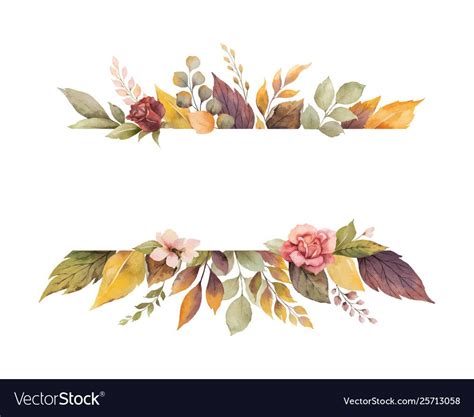 Watercolor vector autumn banner with roses and leaves isolated on white ...