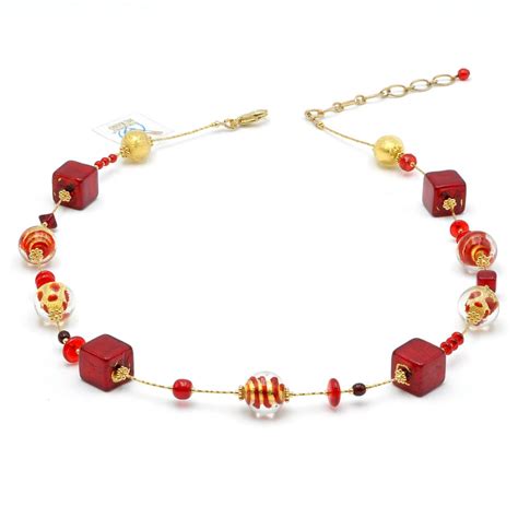 Mix red - red gold murano glass necklace genuine murano glass