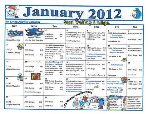 January 2012 Assisted Living Activity Calendar - Welcome to Sun Valley ...