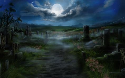 Graveyard At Night Wallpaper