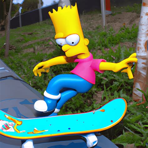 Bart Simpson Skateboarding in a Park Photograph · Creative Fabrica