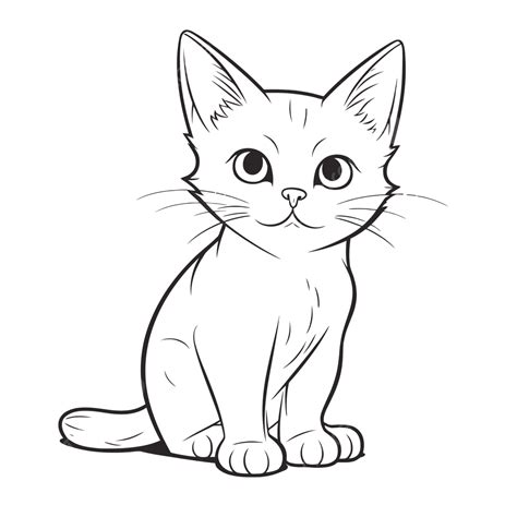 Simple Kitten Drawing With Cat Sitting On The White Background Outline ...