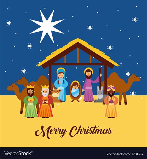 Merry christmas greetings with jesus born Vector Image