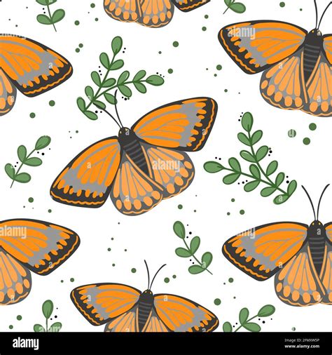 Pattern with butterflies. Vector. Monarch butterflies with leaves ...