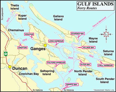 Map of Gulf Islands Ferry Routes, BC | Vancouver island map, Island ...