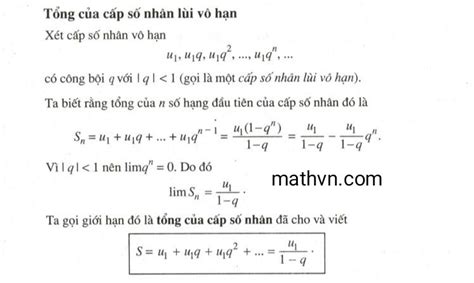 Công thức tính tổng của cấp số nhân lùi vô hạn và ví dụ áp dụng - Toán ...