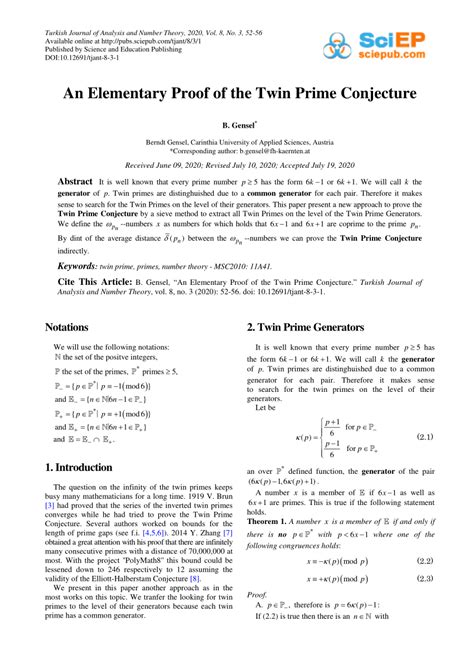 (PDF) An Elementary Proof of the Twin Prime Conjecture