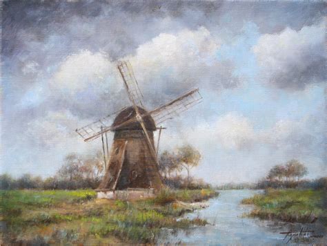 Windmill - Landscape Oil painting - Fine Arts Gallery - Original fine ...