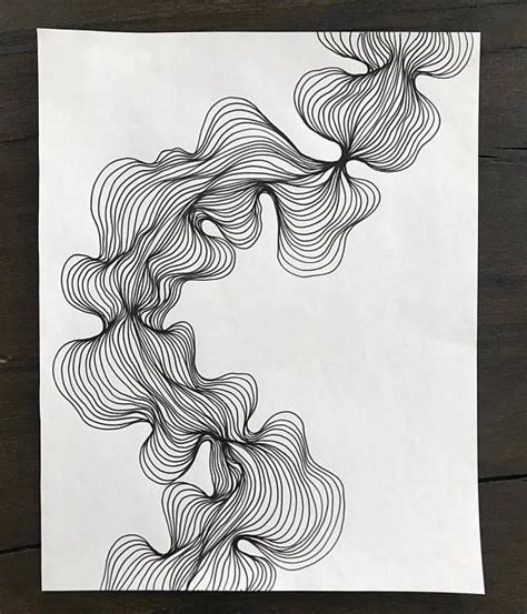 Abstract line art, black and white modern drawing, organic line shape ...