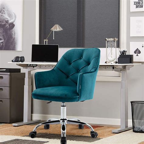 SYNGAR Desk Chairs for Adults, Dark Teal Vanity Stool Chair Velvet with ...