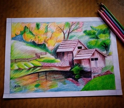 Landscape sketch | Color pencil sketch, Colorful drawings, Landscape ...