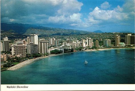 Waikiki Beach aerial view hotels sailboat Postcard Mike Roberts | Other ...