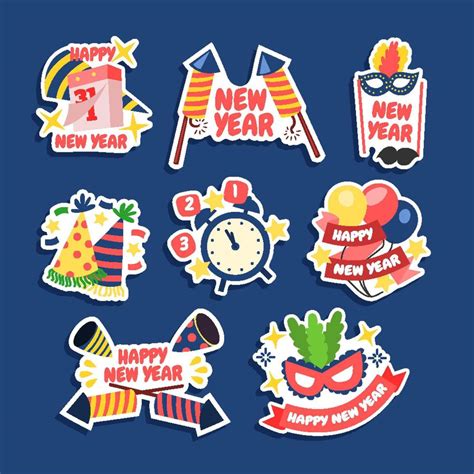 Happy New Year Sticker Set 14446870 Vector Art at Vecteezy