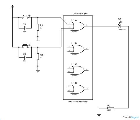 OR Gate Circuit Diagram using IC 74LS32