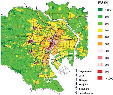 Floor area ratio map of central Tokyo. Source: A copy of this map was ...