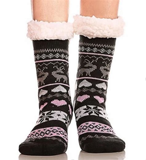 Women winter Warm Socks Velvet Fleece Striped Printed Sleep Socks ...