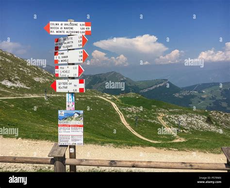 Monte Baldo, Italy – May 29, 2017: Signposts on top of Monte Baldo ...