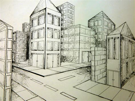 How To Draw Buildings In 2 Point Perspective | Gambar, Sketsa