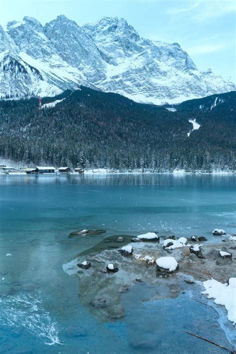 Eibsee lake winter view. stock image. Image of snow, scenic - 51677395