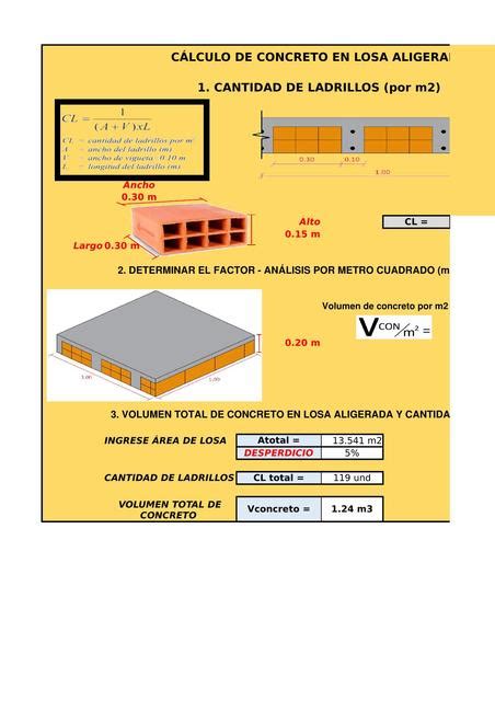 Excel para Cálculo de concreto en losa aligerada | Ciclo Civil | uDocz